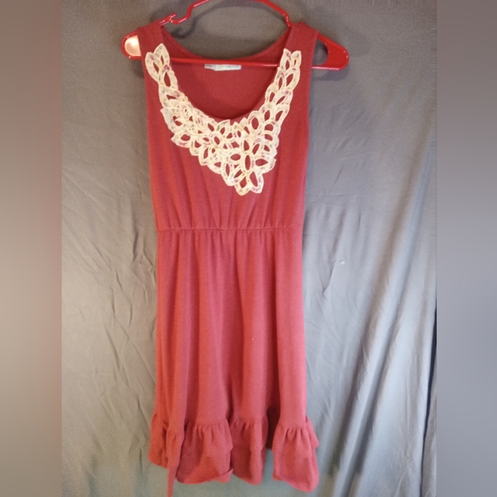 Maurice Red Sleeveless Mini Dress with Lace Detail